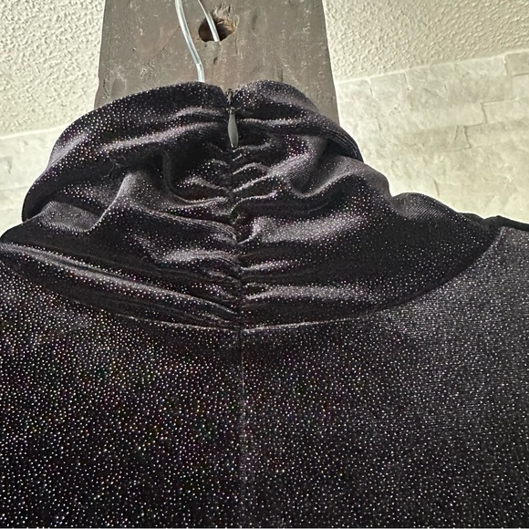 EMPORIO ARMANI Black Glitter Velvet Turtleneck Cowl Long Sleeve Blouse 44 - Picture 8 of 9